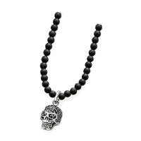 Black Beads Chain With Skull Custom Made Pendant