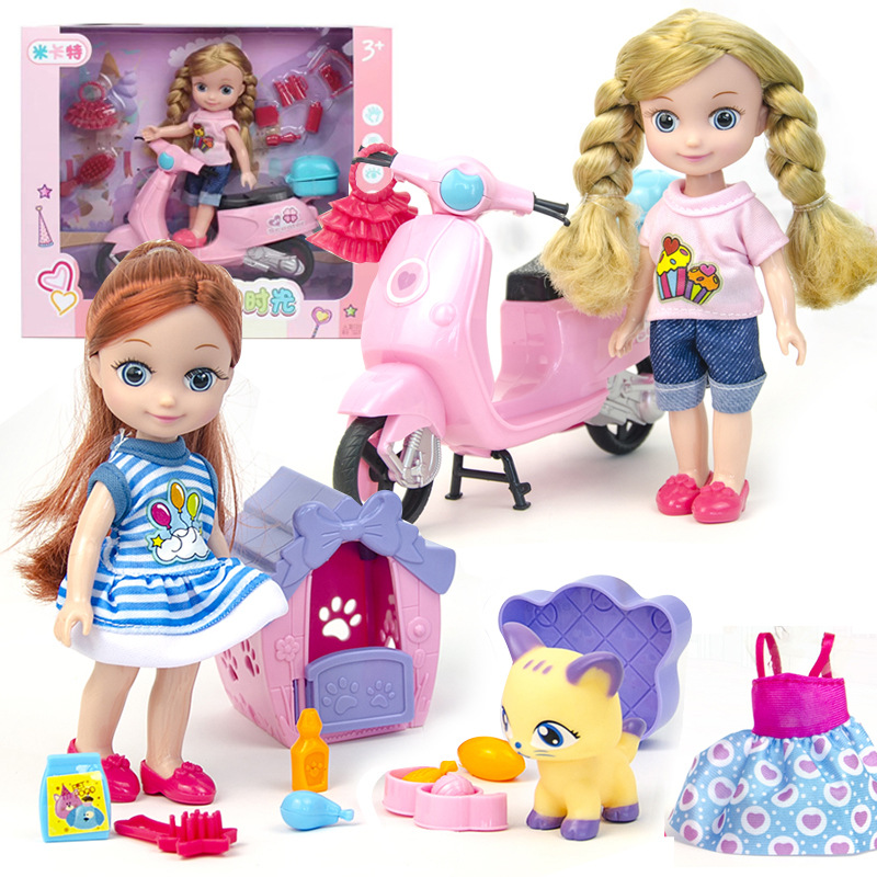 Children Miniatur Puppy Toys Girl Big Dolls Houses Sunshine beach set Motorcycle girl
