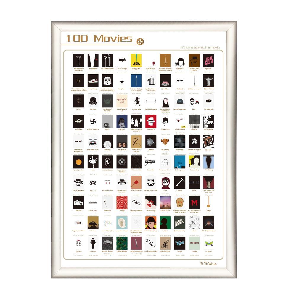 White 100 Movies Scratch Poster Bucket List With Frame