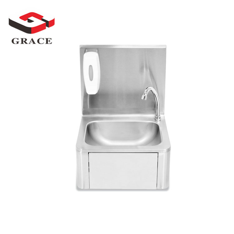 Durable stainless steel knee operated hand washing sink with basin