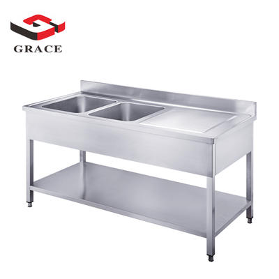 Double sink single table with undershelf work table for kitchen