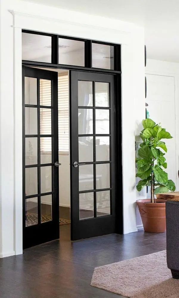 Aluminum Frame Powder Coating Interior Double French Swing DoorWith Grilles forSale