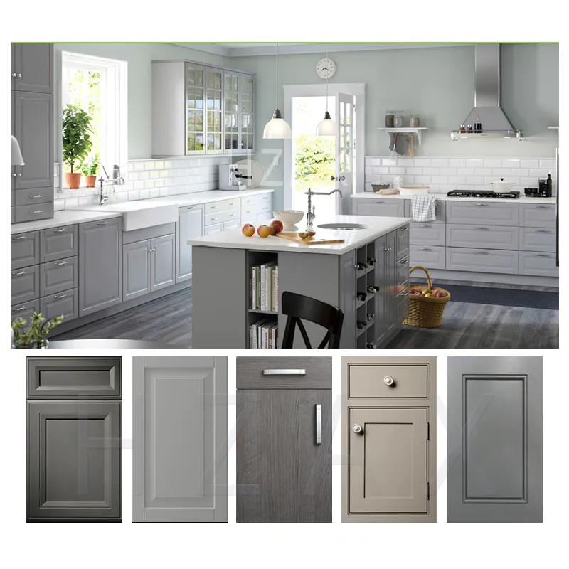 Kitchen Cabinet Manufacture Solid Wooden Grey Color Door Restaurant Equipment Kitchen Cabinet
