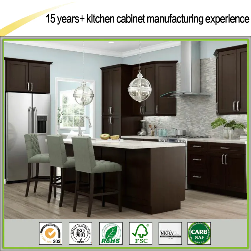 New Fashionable Design of Wulnut Color Solid Wood Kitchen Cabinets Hanging Cabinet