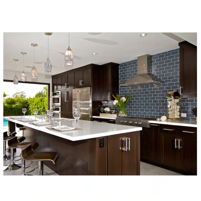 New Fashionable Design of Wulnut Color Solid Wood Kitchen Cabinets Hanging Cabinet Made in China