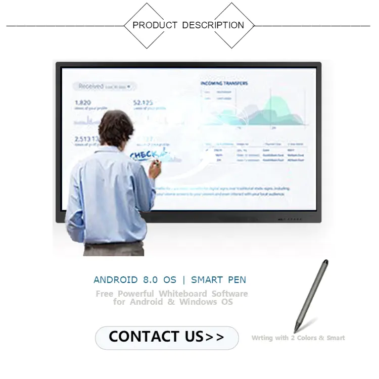 20 Touch AG Glass LCD 4K Flat Panel Interactive Smart Board TV Smart Magnetic Pens Interactive Whiteboard 16GB / 32GB