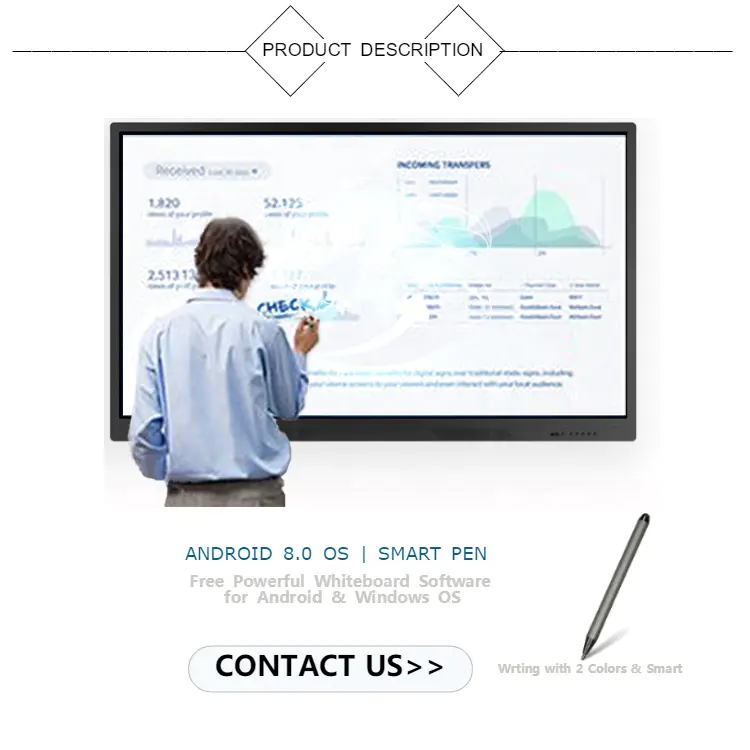 Factory Direct Supply Portable Digital Lcd Touch Screen Interactive Whiteboard Software Infrared Touch 20 Points Android 8.0 OS