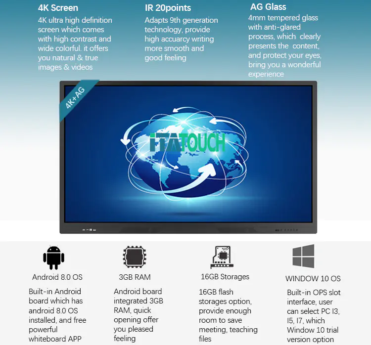 Smart Tv 75'' Inch 4K Uhd Touch Screen Smart Board For Kids