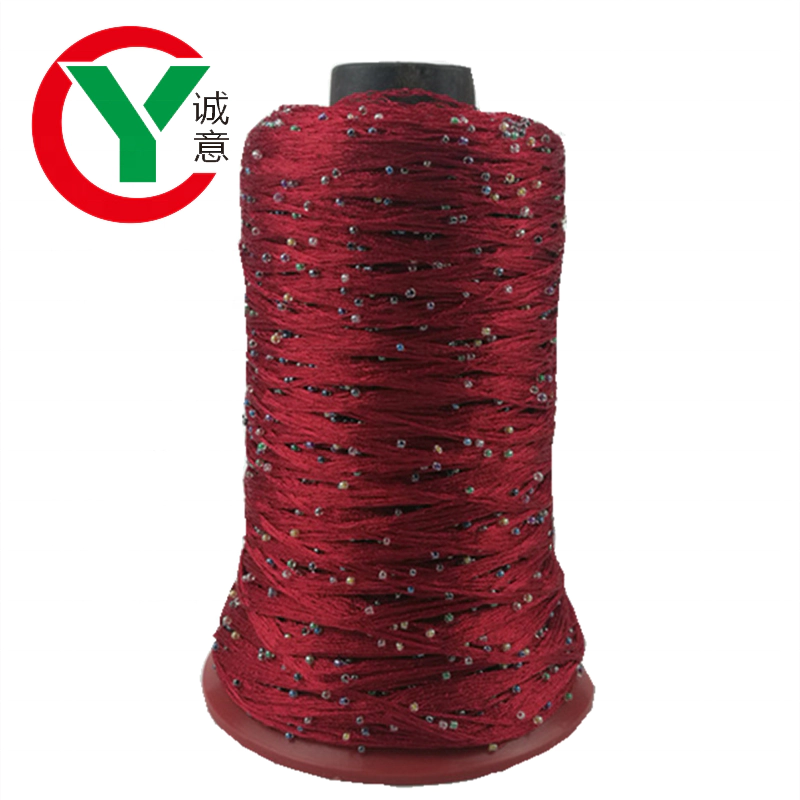 High quality fashion fancy yarn 150D polyester+2mm shiny bead yarn for knitting