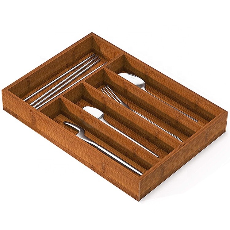 bamboo silverware utensil flatware cutlery tray drawer organizer for kitchen spoons forks knives