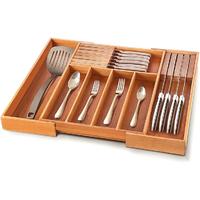 custom bamboo silverware drawer organizer expandable cutlery tray with 2 removable knife blocks