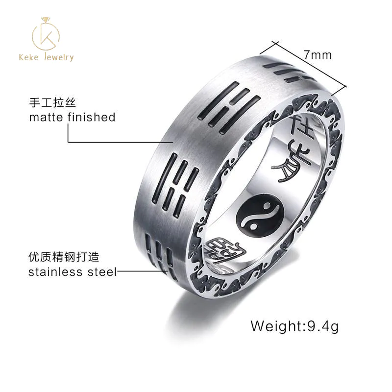 Wholesale Taoist fashion jewelry titanium steel gossip nine-character mantra stainless steel men's ring R-305