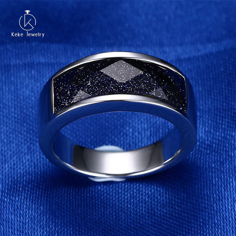 Spot wholesale Korean version of men's titanium steel ring with blue sandstone RC-157