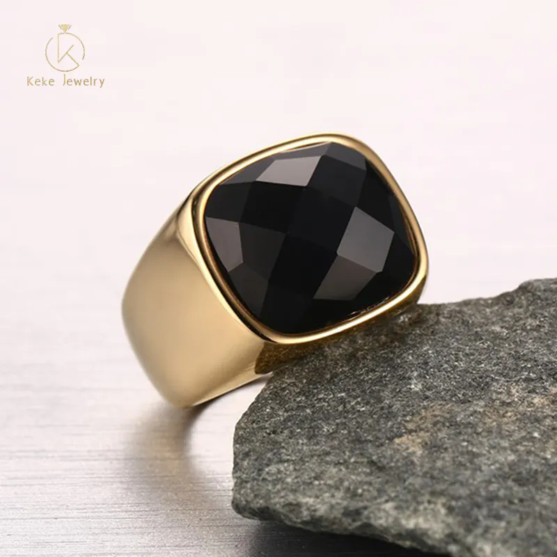 European and American jewelry wholesale stainless steelcustomized agate gold men's ring RC-260