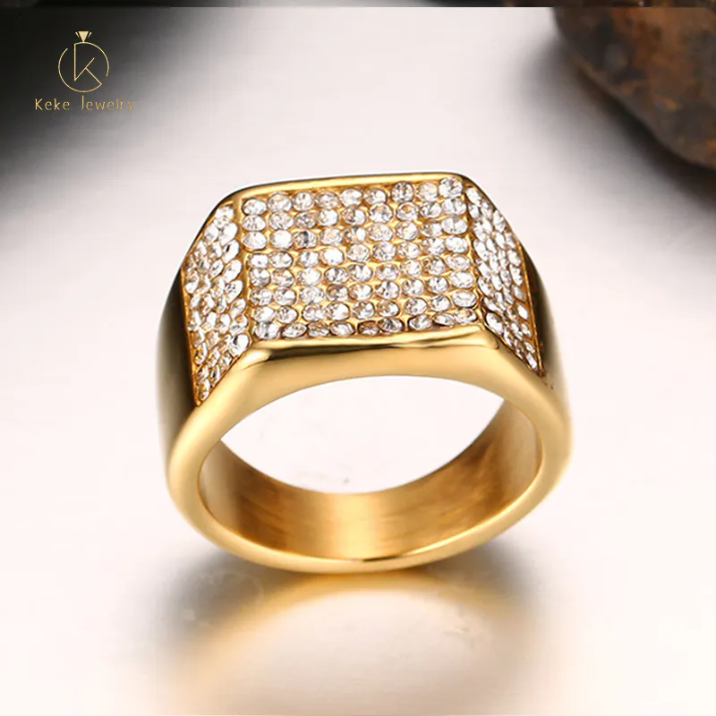 Chinese Manufacturer 11mm stainless steel gold diamond men's ring RC-155G