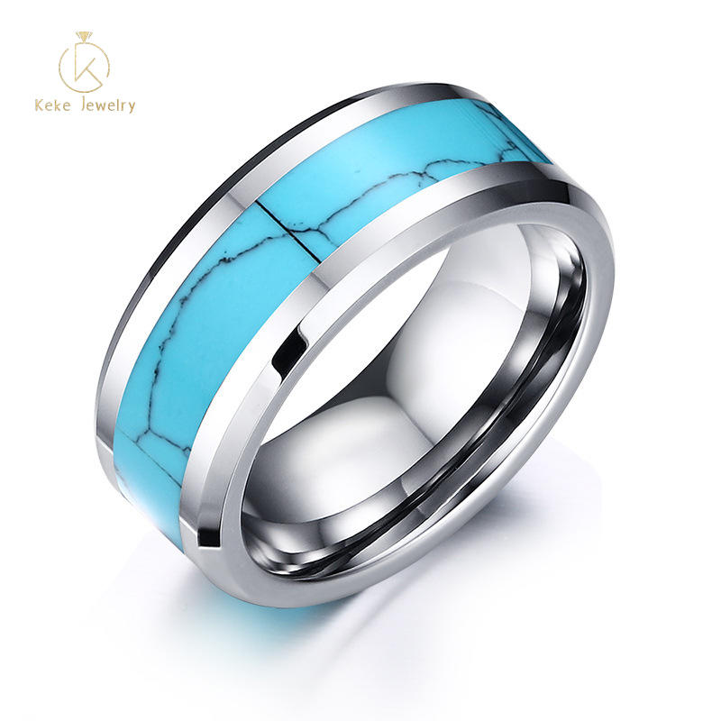 Classic style 8mm blue textured silver ring suitable for men and women