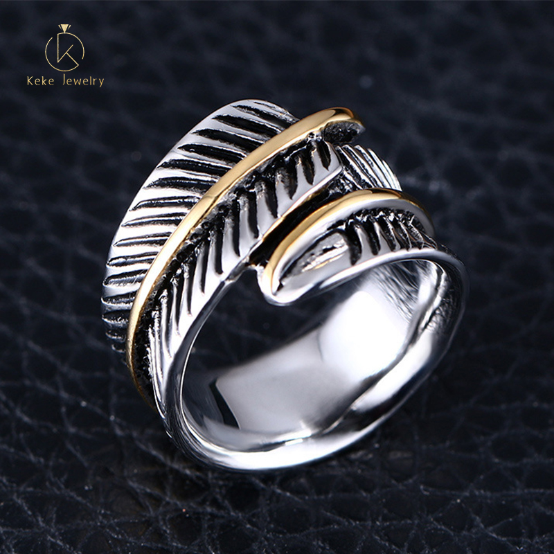 Factory direct supply European and American personality feather element titanium steel ring RC-143