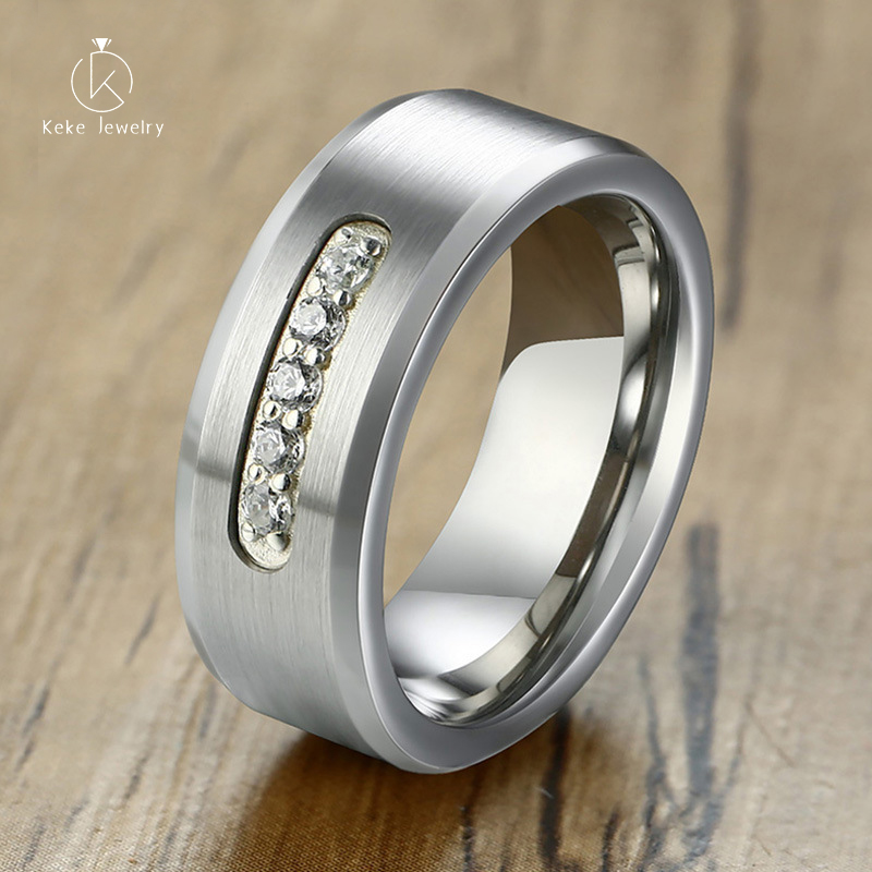 Supplier Wholesale European and American men's tungsten steel ring with zircon joints TCR-084