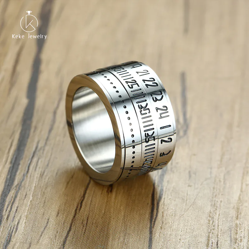 Keke Jewelry Hot Selling Arabic numerals rotatable stainless steel men's ring R-500S