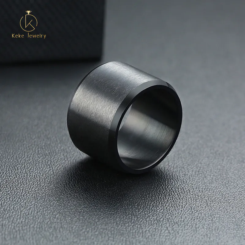 Foshan Keke Jewelry customizable Men's Black 15MM Brushed Stainless Steel Ring R-425B