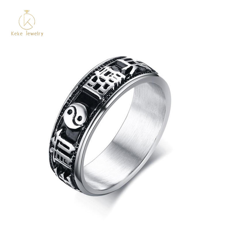 European and American punk style 7MM stainless steel nine-character mantra casting men's ring mixed RC-368