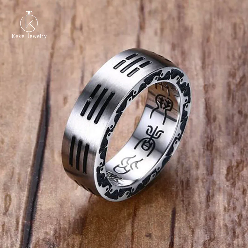 Wholesale Taoist fashion jewelry titanium steel gossip nine-character mantra stainless steel men's ring R-305
