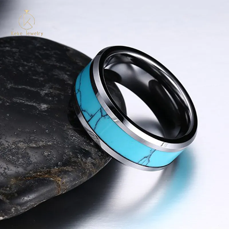 Classic style 8mm blue textured silver ring suitable for men and women