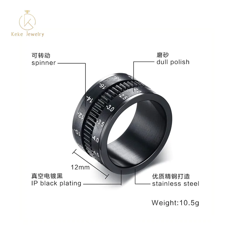 Supplier Wholesale Camera lens design titanium steel rotatable men's ring R-277