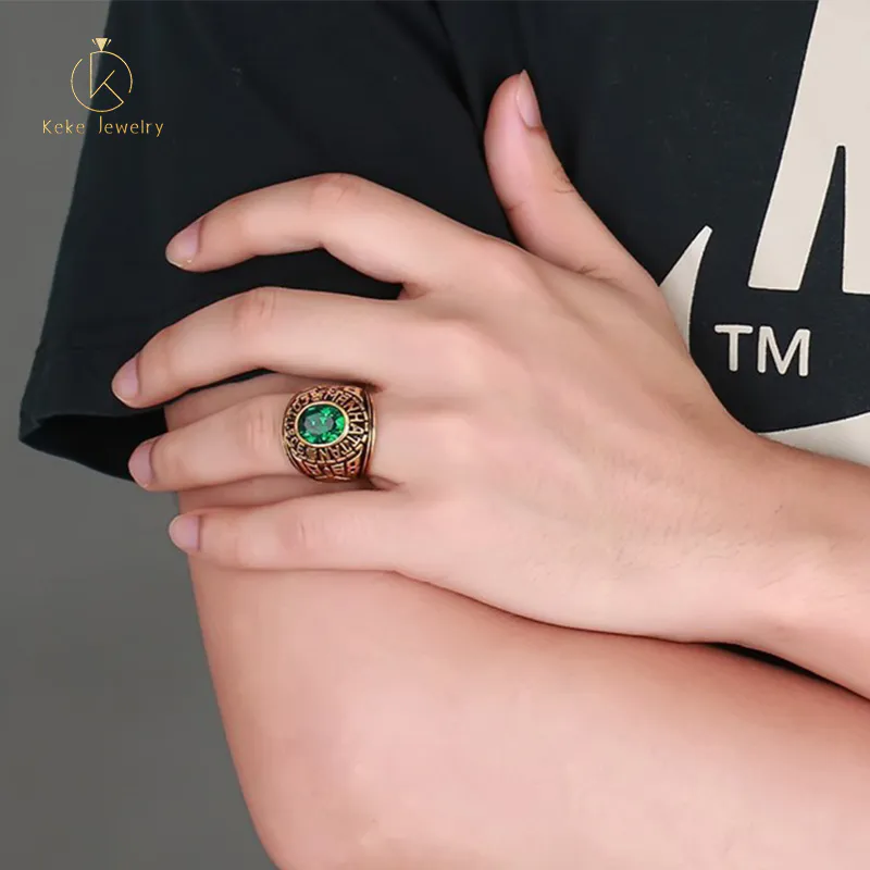 Factory direct Golden vintage design green zircon men's ring RC-210