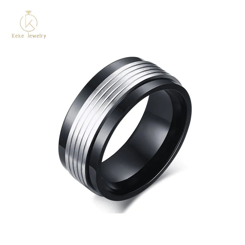 Retro design 9mm electroplated black rotatable finger ring for men R-186