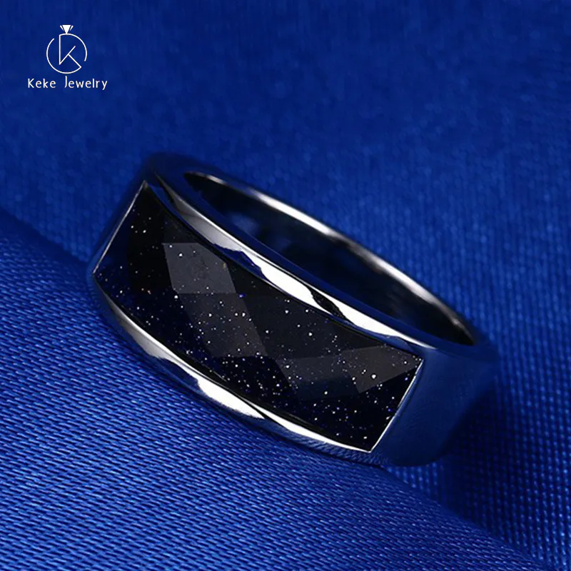 Spot wholesale Korean version of men's titanium steel ring with blue sandstone RC-157