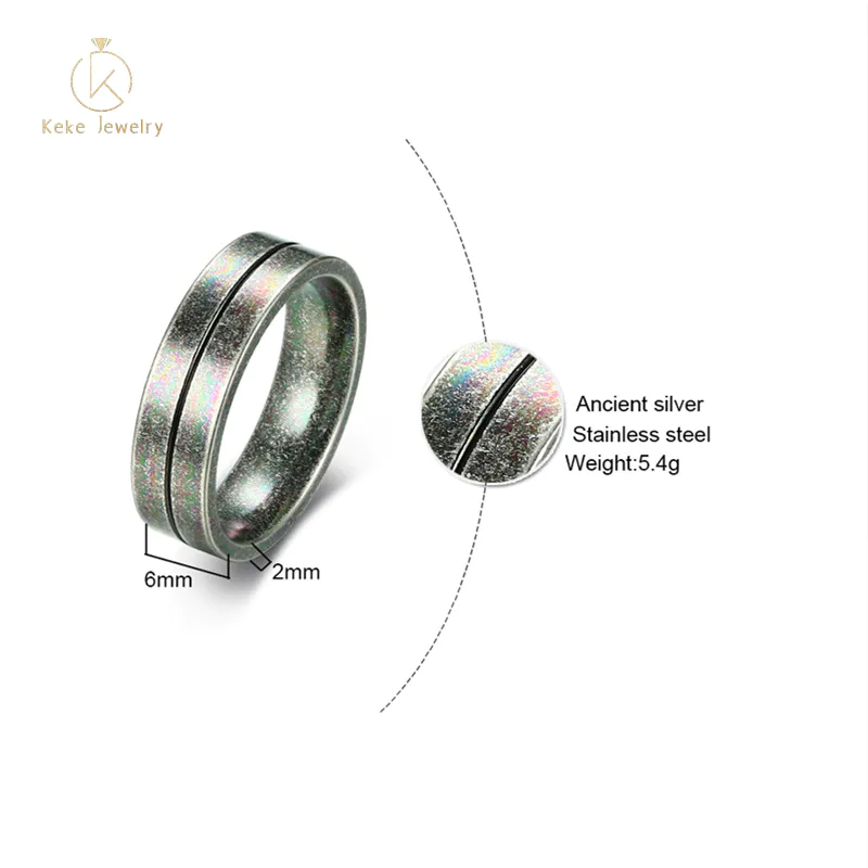 Spot wholesale customizable retro gray 6MM stainless steel men's ring R-384GR