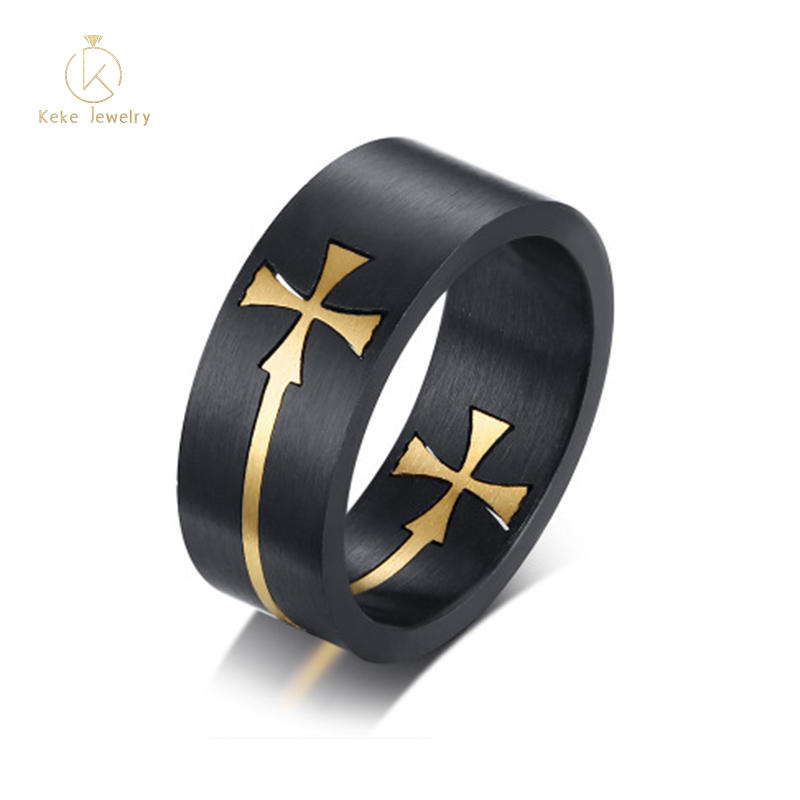 European And American Religious Jewelry Wholesale 8MM Brushed Stainless Steel Detachable Cross Ring R-453