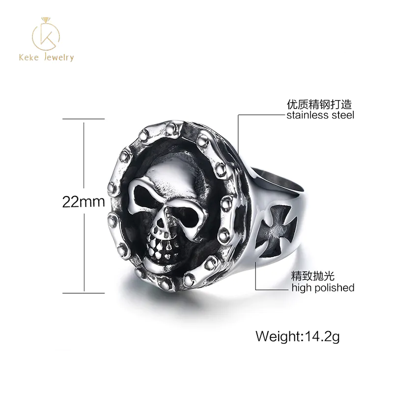 Wholesale Punk style personality classic titanium steel ghost ring fashion skull men's ring RC-296
