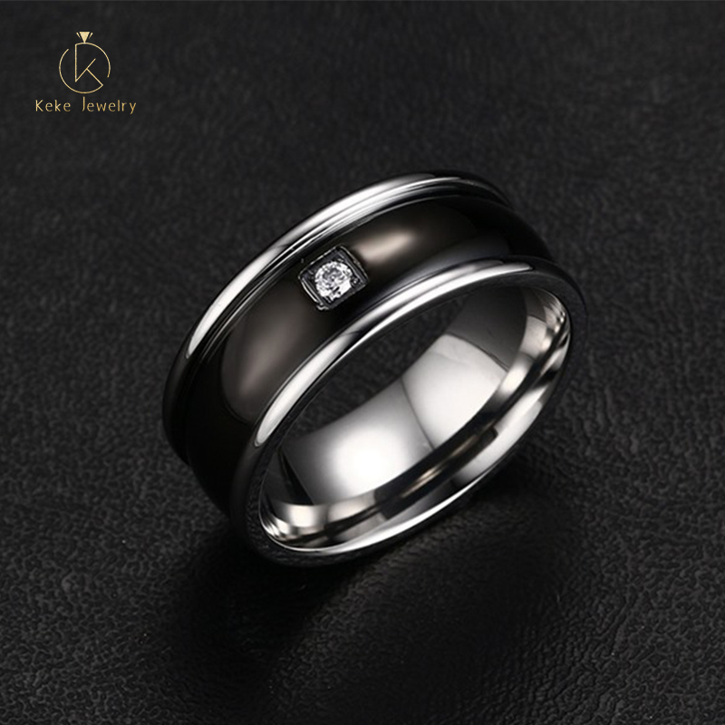 Wholesale Basic 8MM Stainless Steel Simple Black Men's Ring R-443B