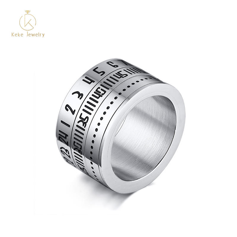Keke Jewelry Hot Selling Arabic numerals rotatable stainless steel men's ring R-500S