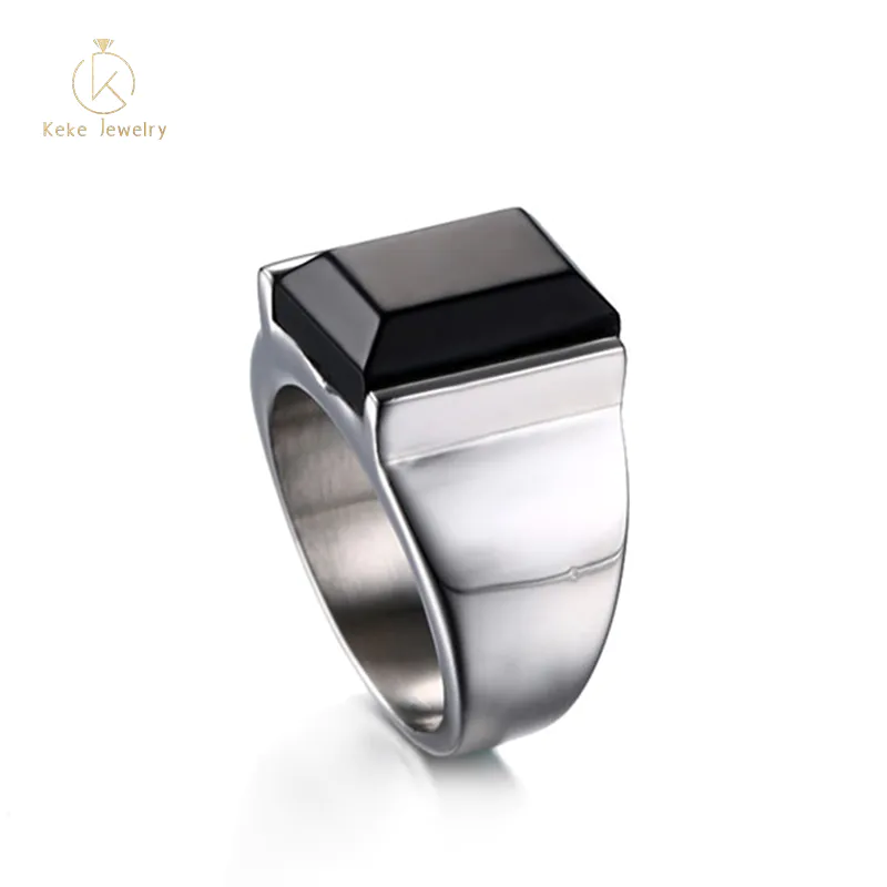 Supplier wholesale black agate titanium steel men's gold/steel men's ring RC-019