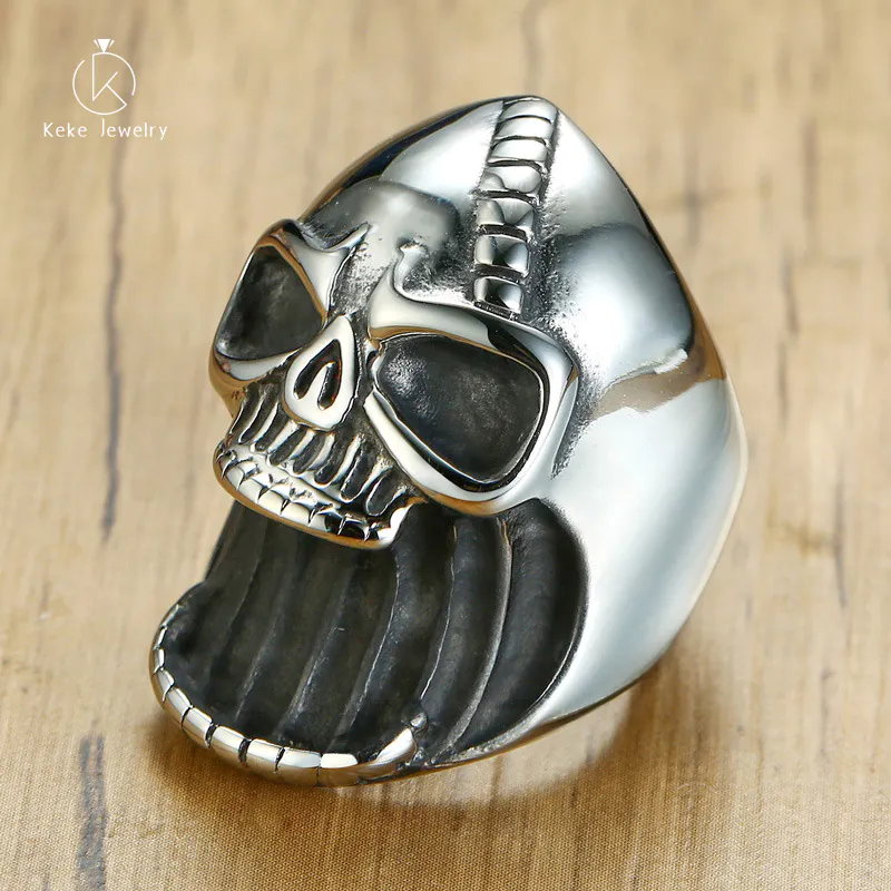 Wholesale Punk style skull design bar street style stainless steel open wine bottle ghost head men's ring RC-413S