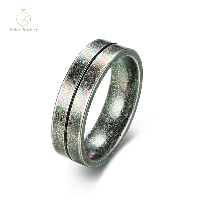 Spot wholesale customizable retro gray 6MM stainless steel men's ring R-384GR