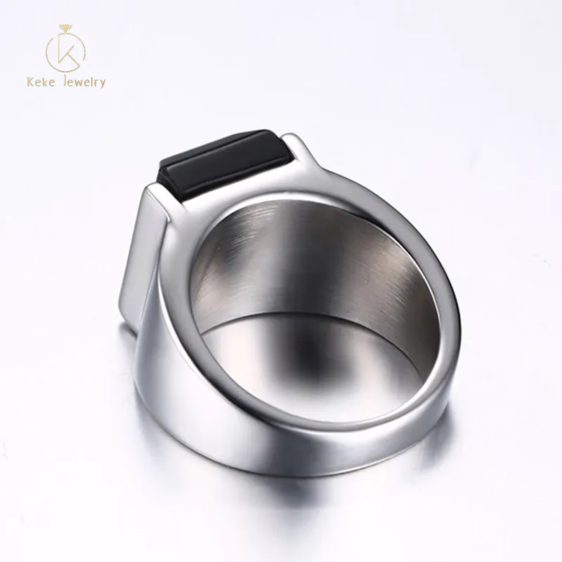 Supplier wholesale black agate titanium steel men's gold/steel men's ring RC-019