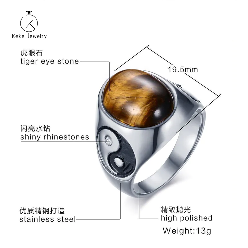 Hot Selling Chinese Style Bagua Religious Elements Titanium Steel Men's Ring RC-364