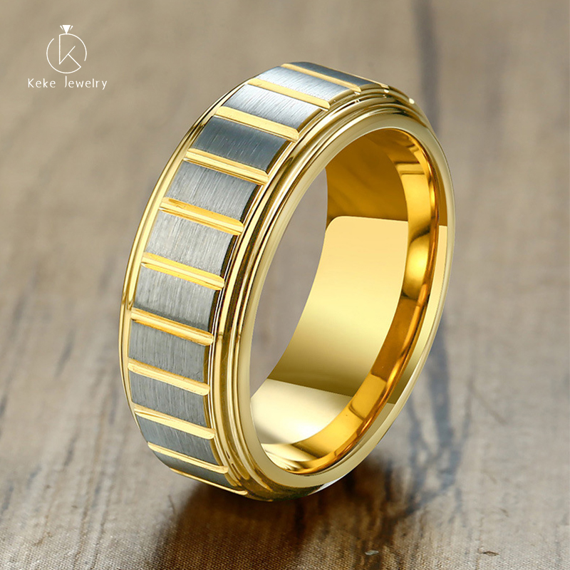 Factory direct 8MM Brushed Tungsten Steel Gold Men's Ring TCR-081