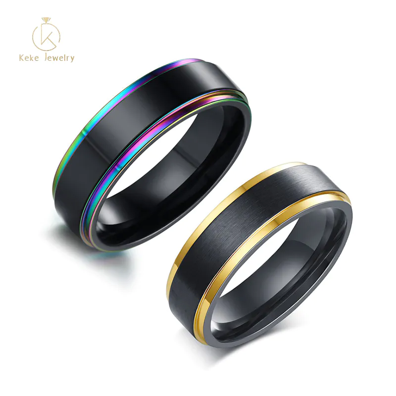 Wholesale customizable European and American fashion color 6mm stainless steel black men's ring R-405B