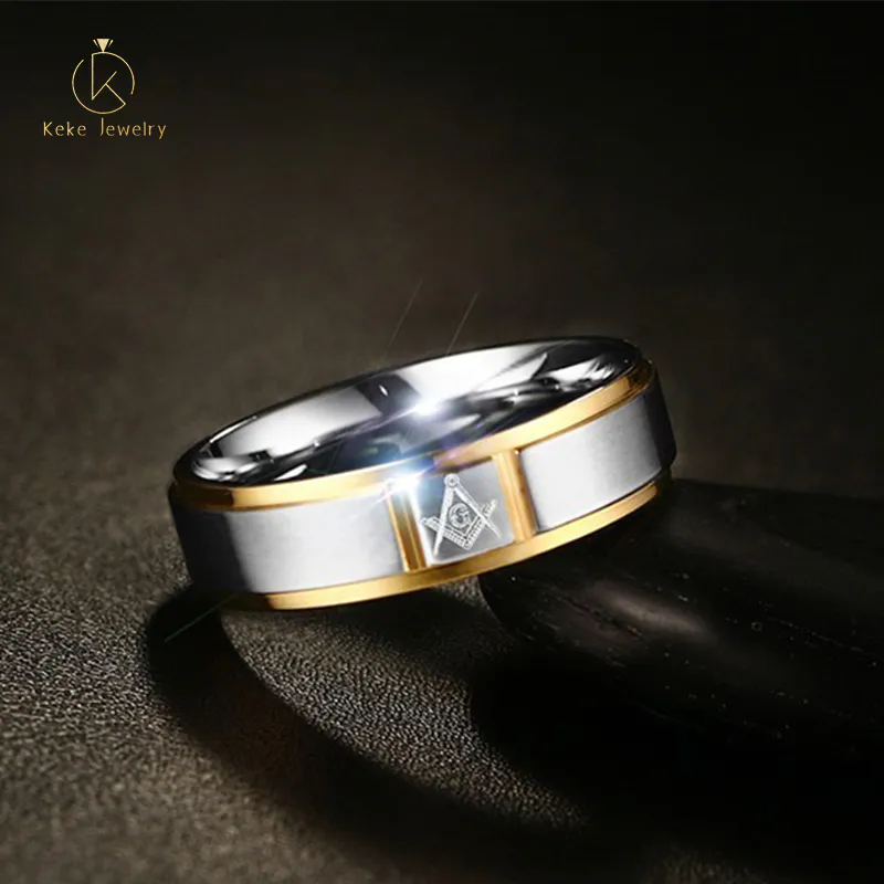 Stainless Steel Ring Wholesale 6MM Stainless Steel Masonic Men's Ring R-252