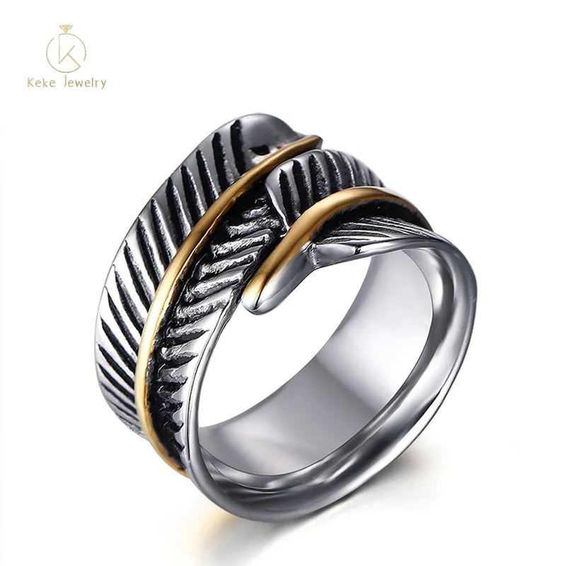 Factory direct supply European and American personality feather element titanium steel ring RC-143