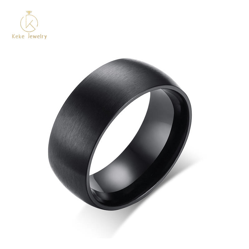 High-end custom black 8MM stainless steel men's ring R-378B