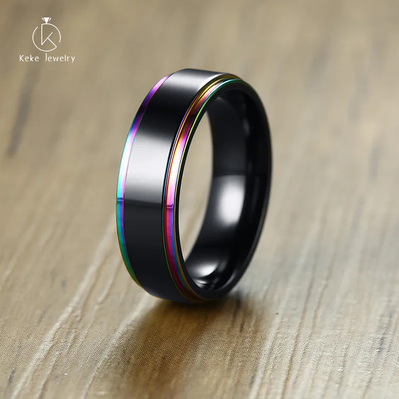 Wholesale customizable European and American fashion color 6mm stainless steel black men's ring R-405B