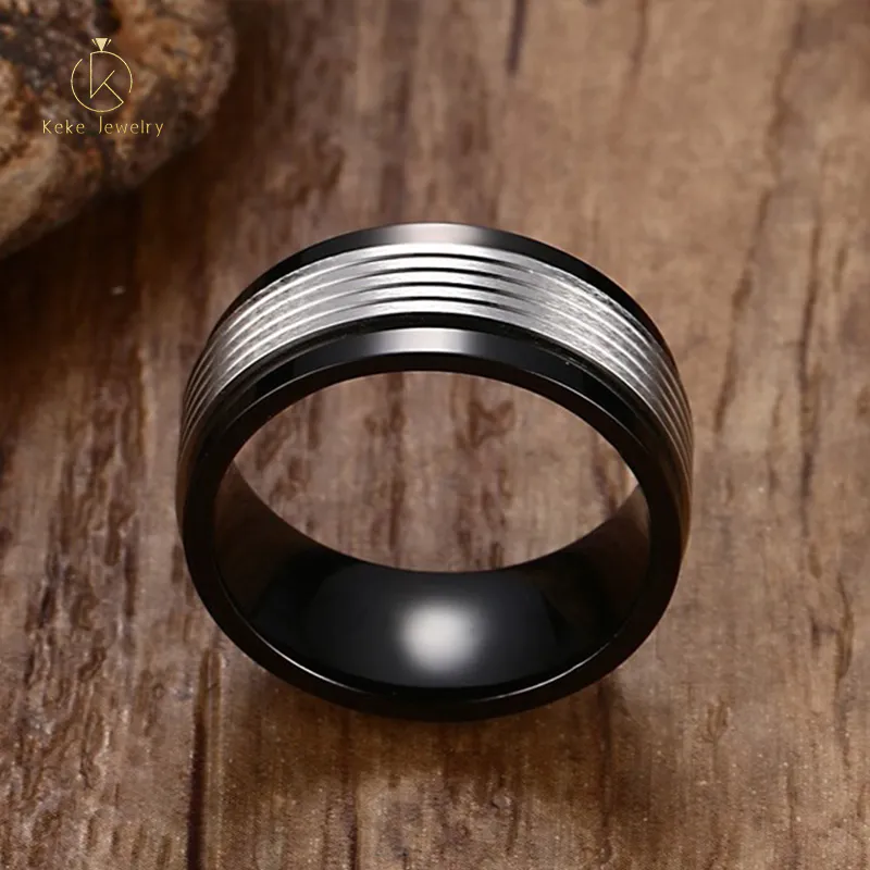Retro design 9mm electroplated black rotatable finger ring for men R-186