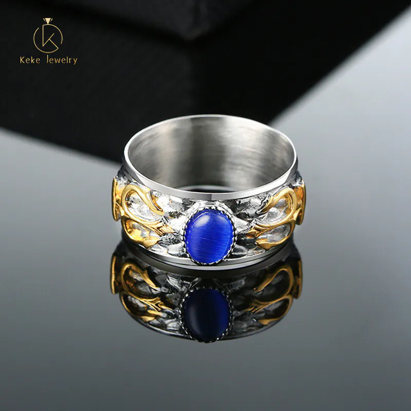 Factory direct Stainless Steel 10mm Sapphire Men's Ring RC-462