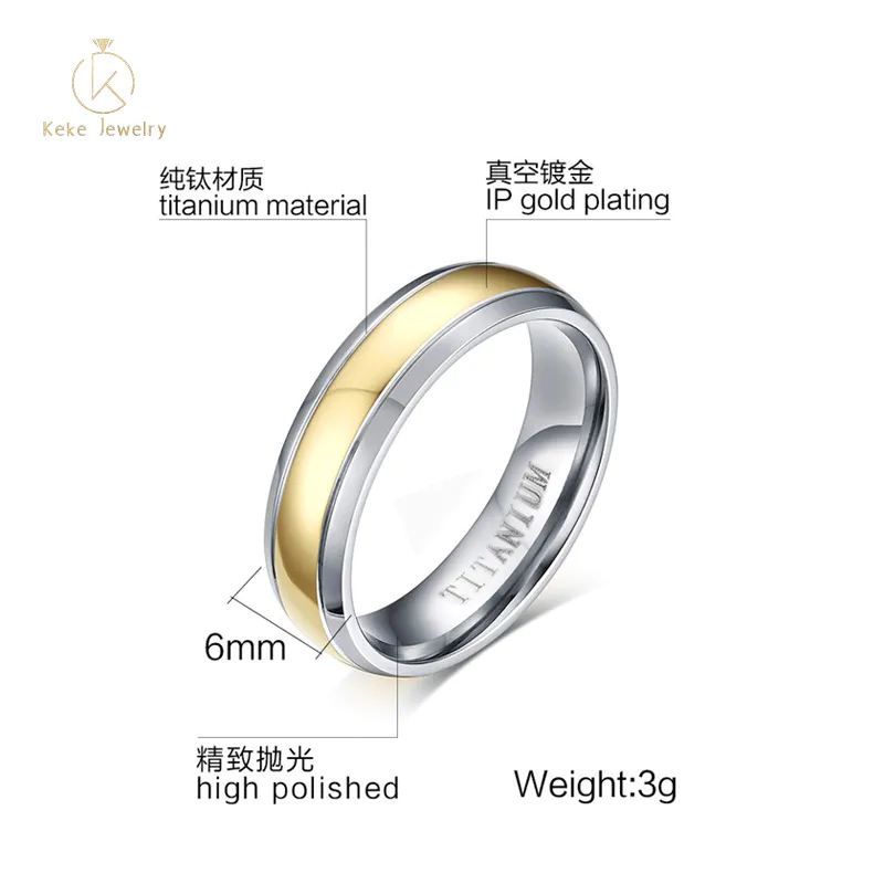 Customizable 6mm vacuum gold-plated titanium steel golden ring TR-005